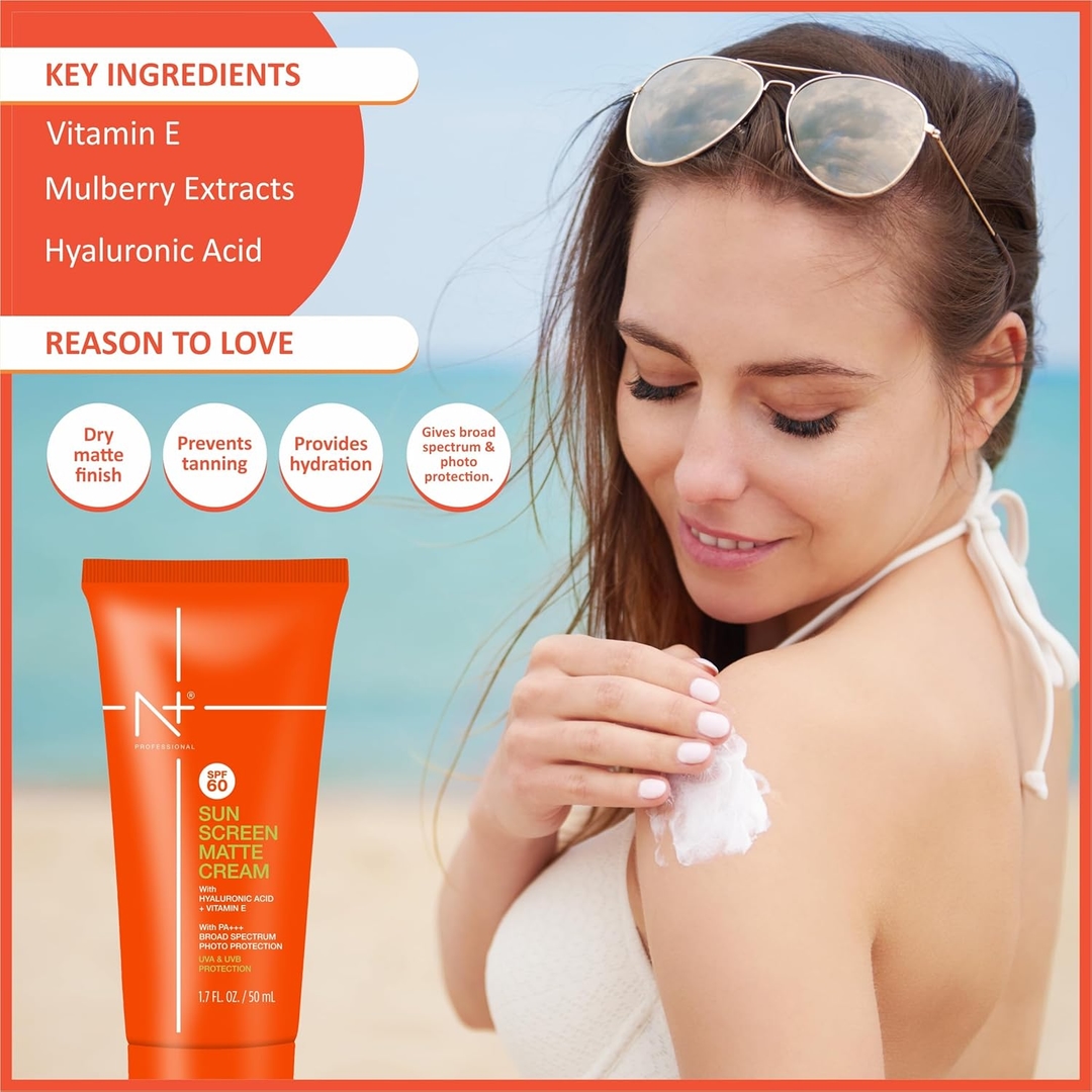 N+ Professional Sunscreen SPF 60 (UVA/UVB) Matte Cream with Hyaluronic Acid + Vitamin E 4