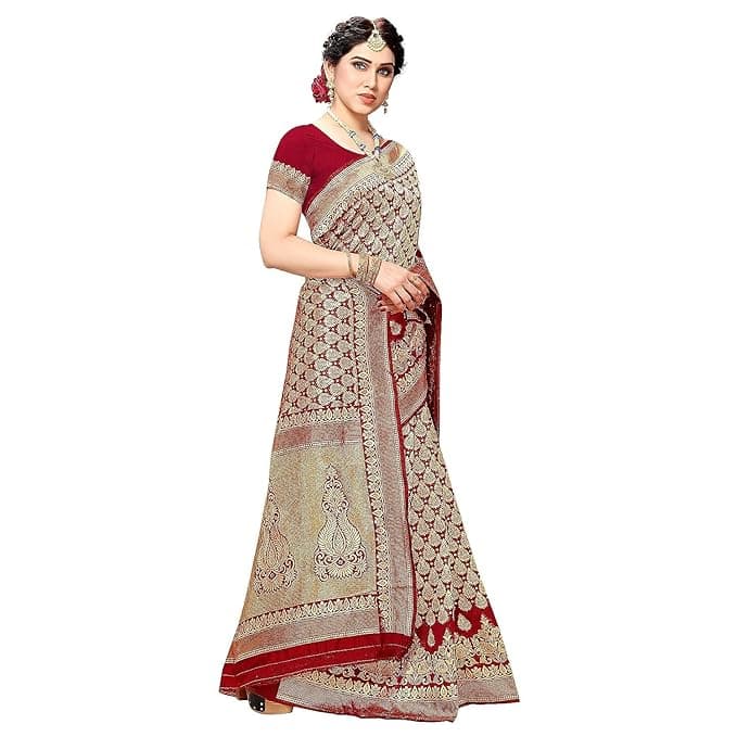 Women's Trendy Banarasi Kanjivaram Navy Color Art Silk Saree with Blouse Material 2