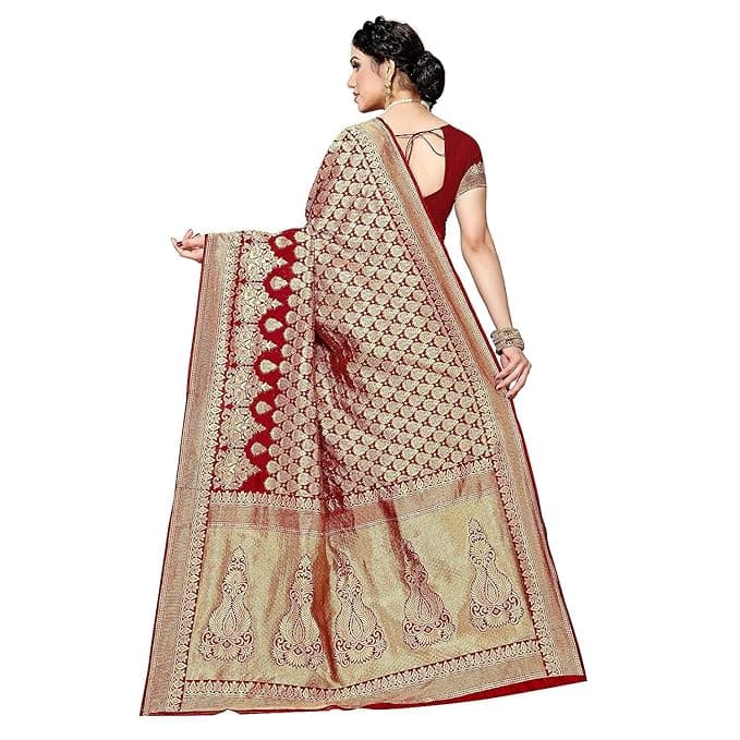 Women's Trendy Banarasi Kanjivaram Navy Color Art Silk Saree with Blouse Material 4