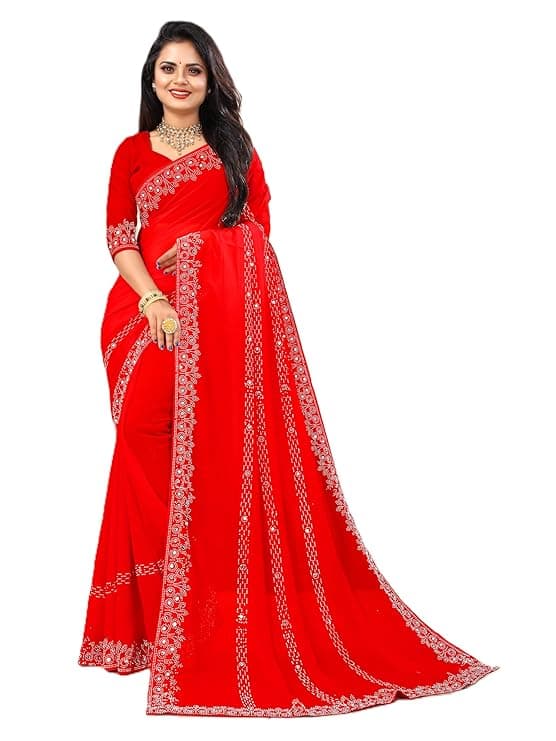 EW MIRROR AND SIROSKI WORK mbellished Bollywood Georgette Saree