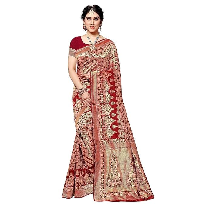 Women's Trendy Banarasi Kanjivaram Navy Color Art Silk Saree with Blouse Material
