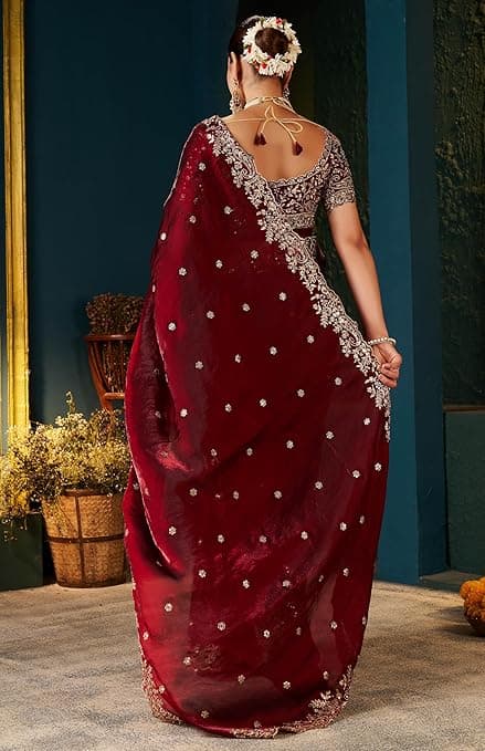 Shivshakti Collection Women's Silk Saree with Embroidered Blouse Piece, Traditional Parte Wear with Gold Border and Hand Work Lace 2