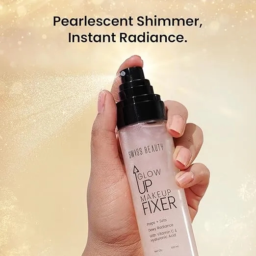 Swiss Beauty Glow Up Makeup Fixer | Preps + Sets | Dewy Radiance | For Face & Body | With Vitamin C & Hyaluronic Acid | 100ml 4