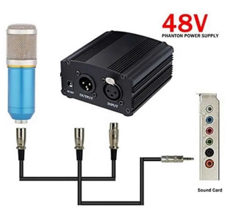 48V Phantom Power Supply With 10 Ft Xlr Cable And Adapter For Any Condenser Microphone (Bm-800)phantom power supply 3