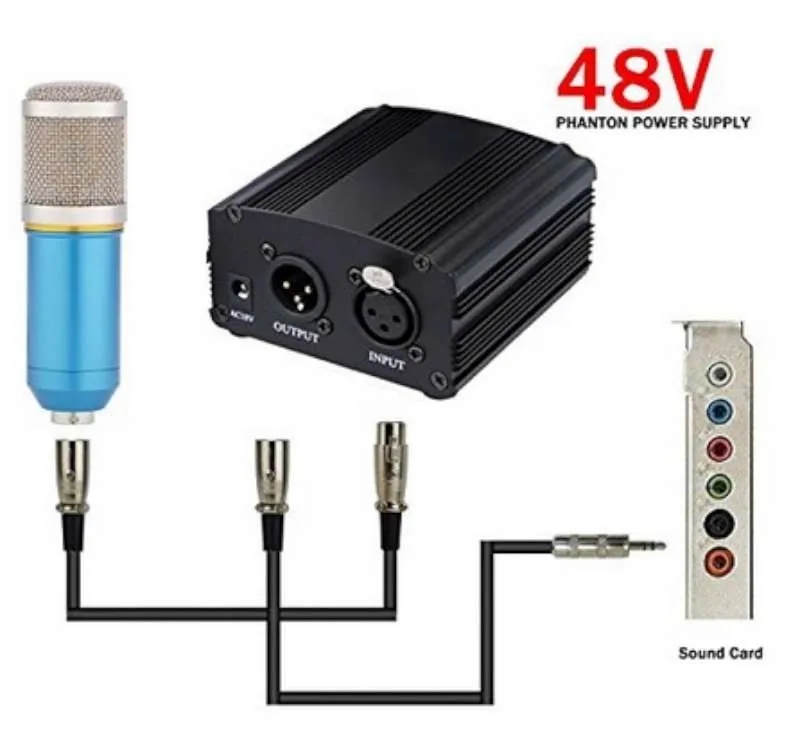 48V Phantom Power Supply With 10 Ft Xlr Cable And Adapter For Any Condenser Microphone (Bm-800)phantom power supply 4