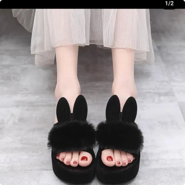 2023 Summer Hairy Cute Rabbit Fur Slippers Women Thick Soled Outdoor Flat Platform Sandals - Fashion |