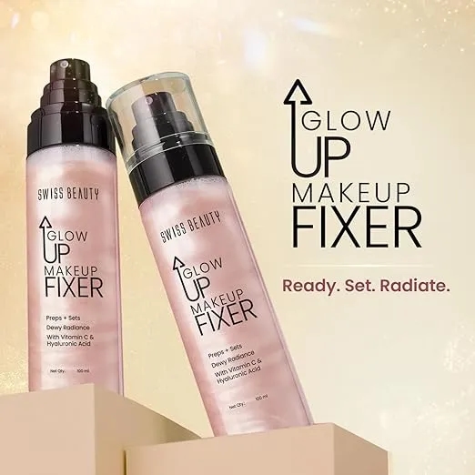 Swiss Beauty Glow Up Makeup Fixer | Preps + Sets | Dewy Radiance | For Face & Body | With Vitamin C & Hyaluronic Acid | 100ml 5