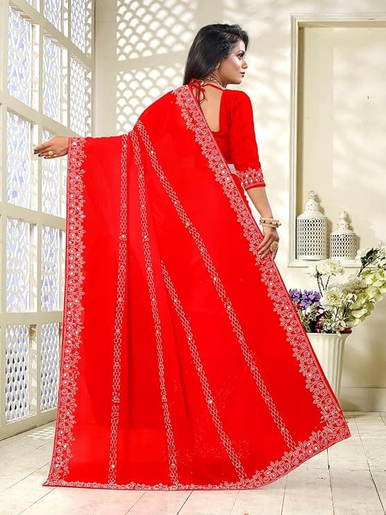 EW MIRROR AND SIROSKI WORK mbellished Bollywood Georgette Saree 4