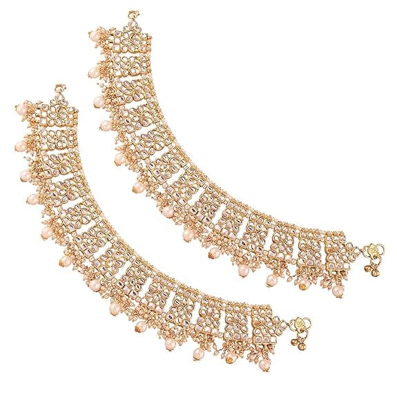Jewels Gold Plated Bridal Kundan Anklets For Women