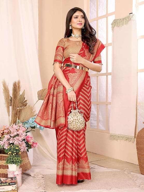 Women's Woven Printed Art Silk Saree with Unstitched Blouse Material 4