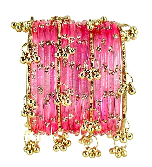 16 Pcs Raindrop Glass Bangles Kashmiri Ghunghru Bangles Set D