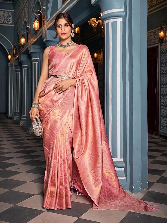 Womens Kanjivaram Silk Saree with Zari Woven Saree With Blouse Piece 2