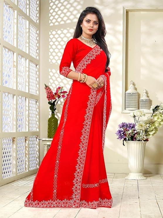 EW MIRROR AND SIROSKI WORK mbellished Bollywood Georgette Saree 3