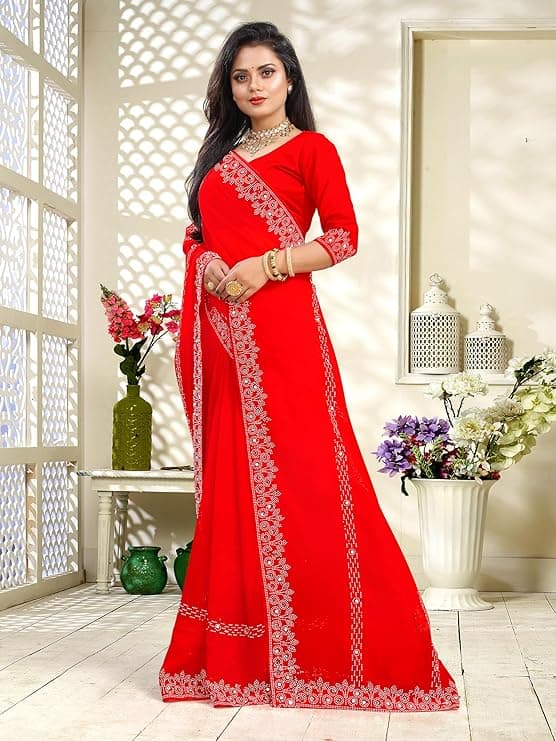 EW MIRROR AND SIROSKI WORK mbellished Bollywood Georgette Saree 1