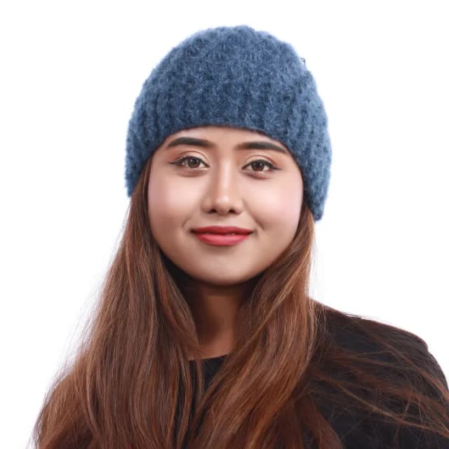 Blue Color Knitted Woolen Cap For Women
