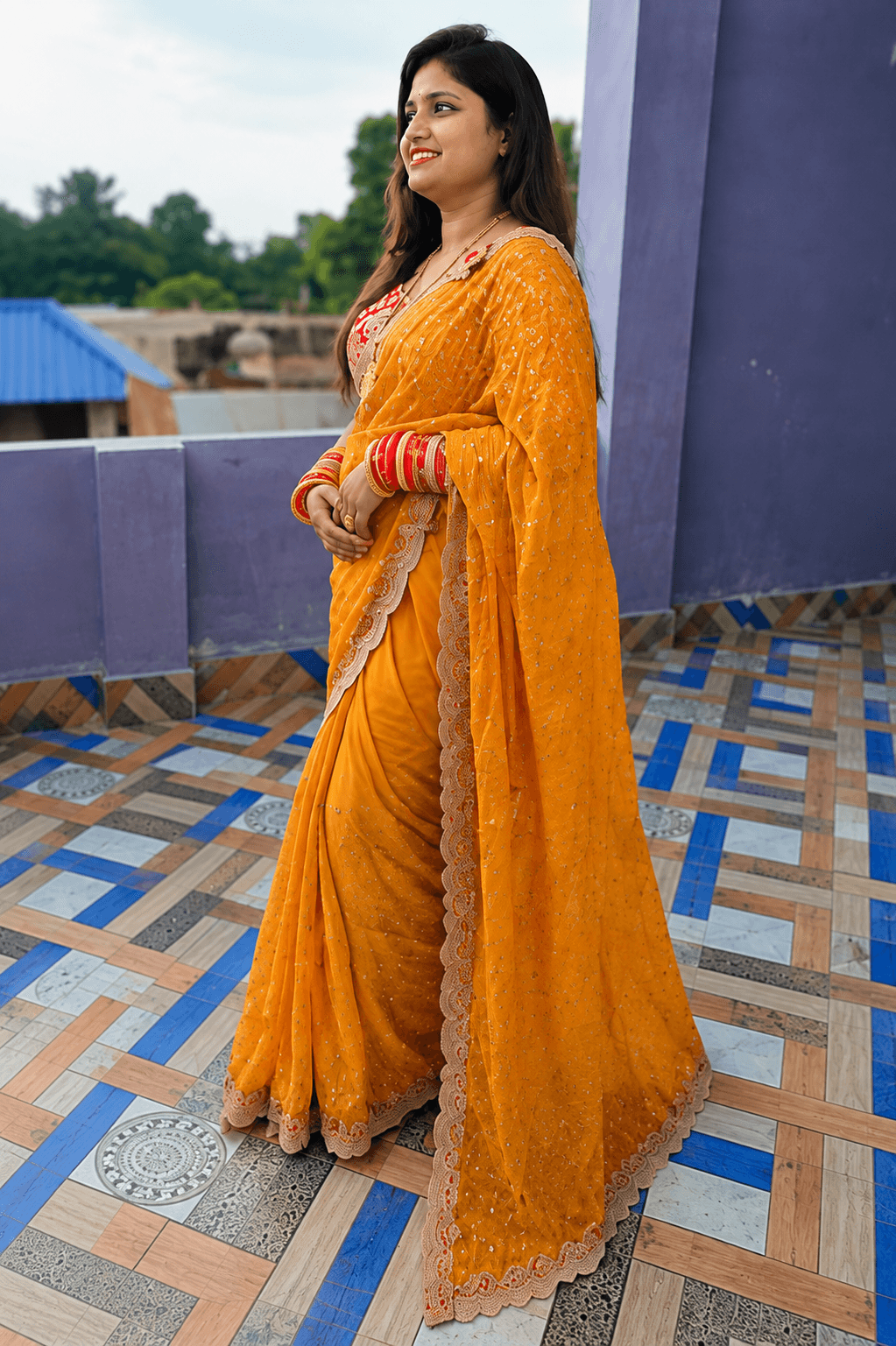 Shivshakti Collection Designer Yellow Embroidered Saree with Red Blouse 1