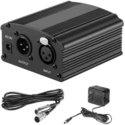 48V Phantom Power Supply With 10 Ft Xlr Cable And Adapter For Any Condenser Microphone (Bm-800)phantom power supply