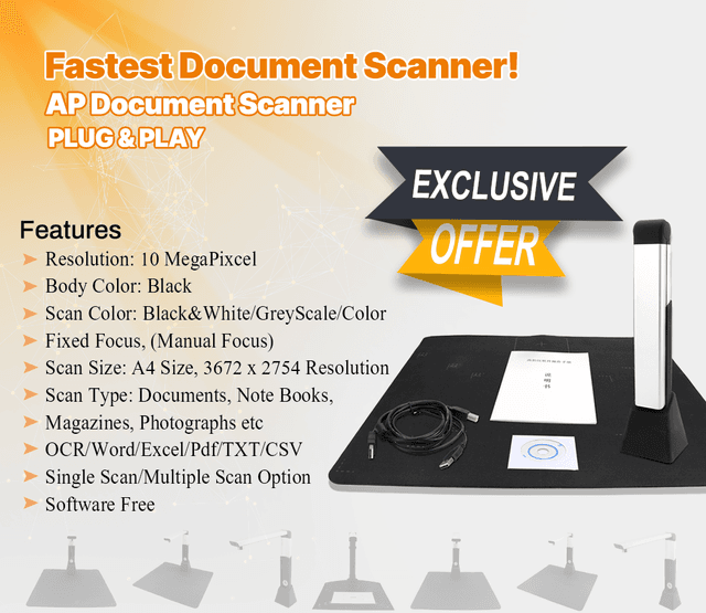 AP Document Scanner A4 10MP, Book Scanner, Document Camera