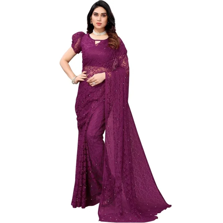 Abira Purple Solid Net Floral Design Casual Saree For Women Traditional Wear For Women Saree For Women 1