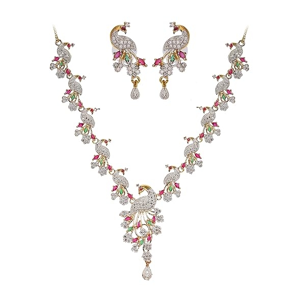 American Diamond Peacock Style Necklace Jewellery Set for women and girls 1