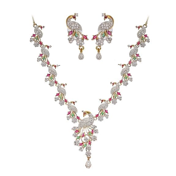 American Diamond Peacock Style Necklace Jewellery Set for women and girls