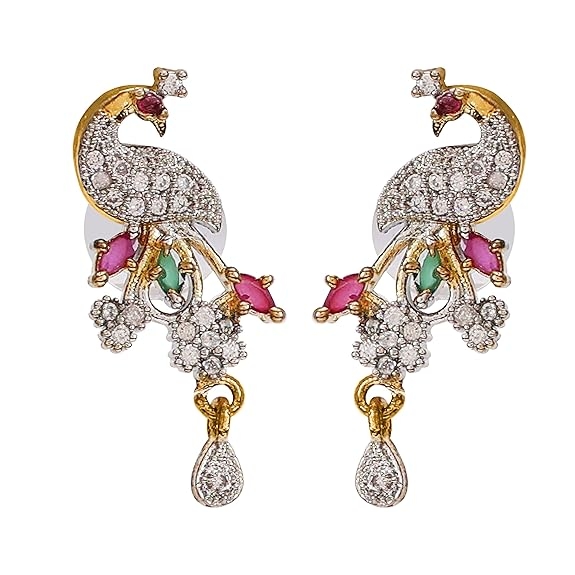 American Diamond Peacock Style Necklace Jewellery Set for women and girls 3
