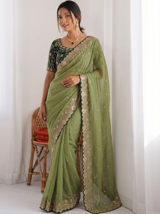 Embellished Embroidered Pure Georgette Heavy Work Saree 3