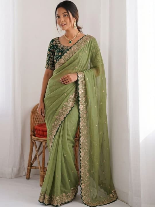 Embellished Embroidered Pure Georgette Heavy Work Saree 2
