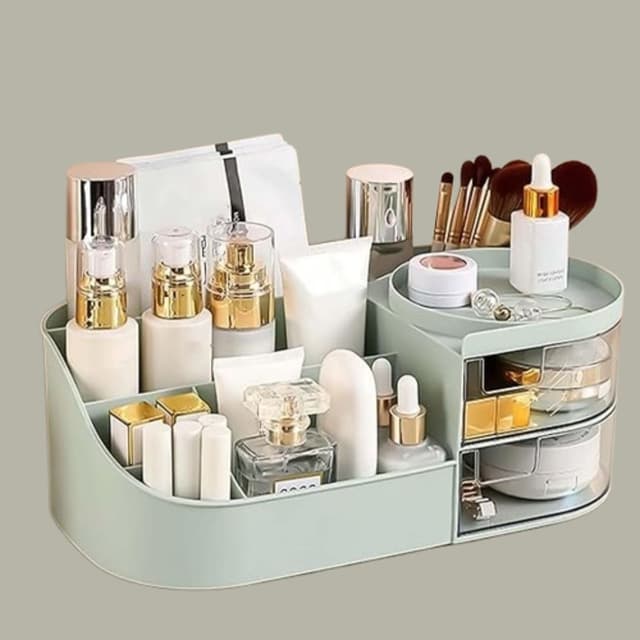 Makeup organizer box with mirror