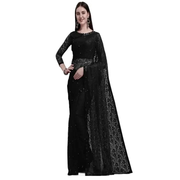 Black Self Design Bollywood Net Saree For Women Attractive And Fashionable