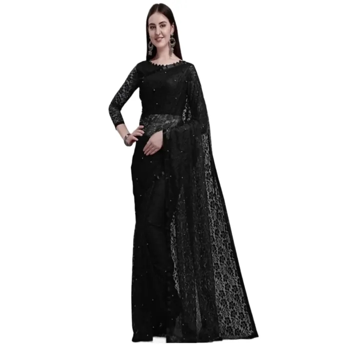 Black Self Design Bollywood Net Saree For Women Attractive And Fashionable 1
