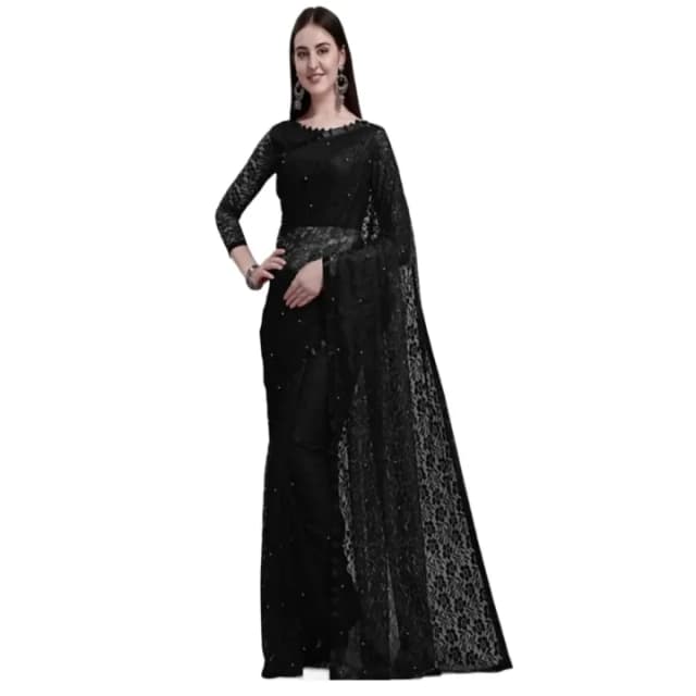 Black Self Design Bollywood Net Saree For Women Attractive And Fashionable