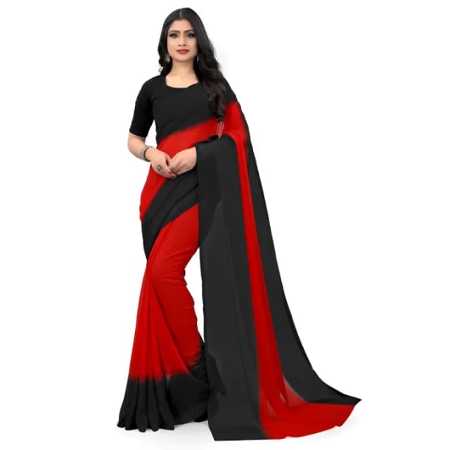 BlackRed Georgette Saree With Blouse Piece For Women Casual Saree For Women Traditional Wear For Women