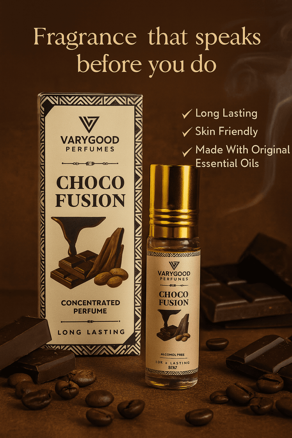 VaryGood Perfumes 4 Pcs Attar Roll-On Combo (4x8ml) – Indra Kamal, Choco Fusion, Fruit Blast, Lemon Musk | Alcohol-Free Long Lasting Perfume for Men & Women 8