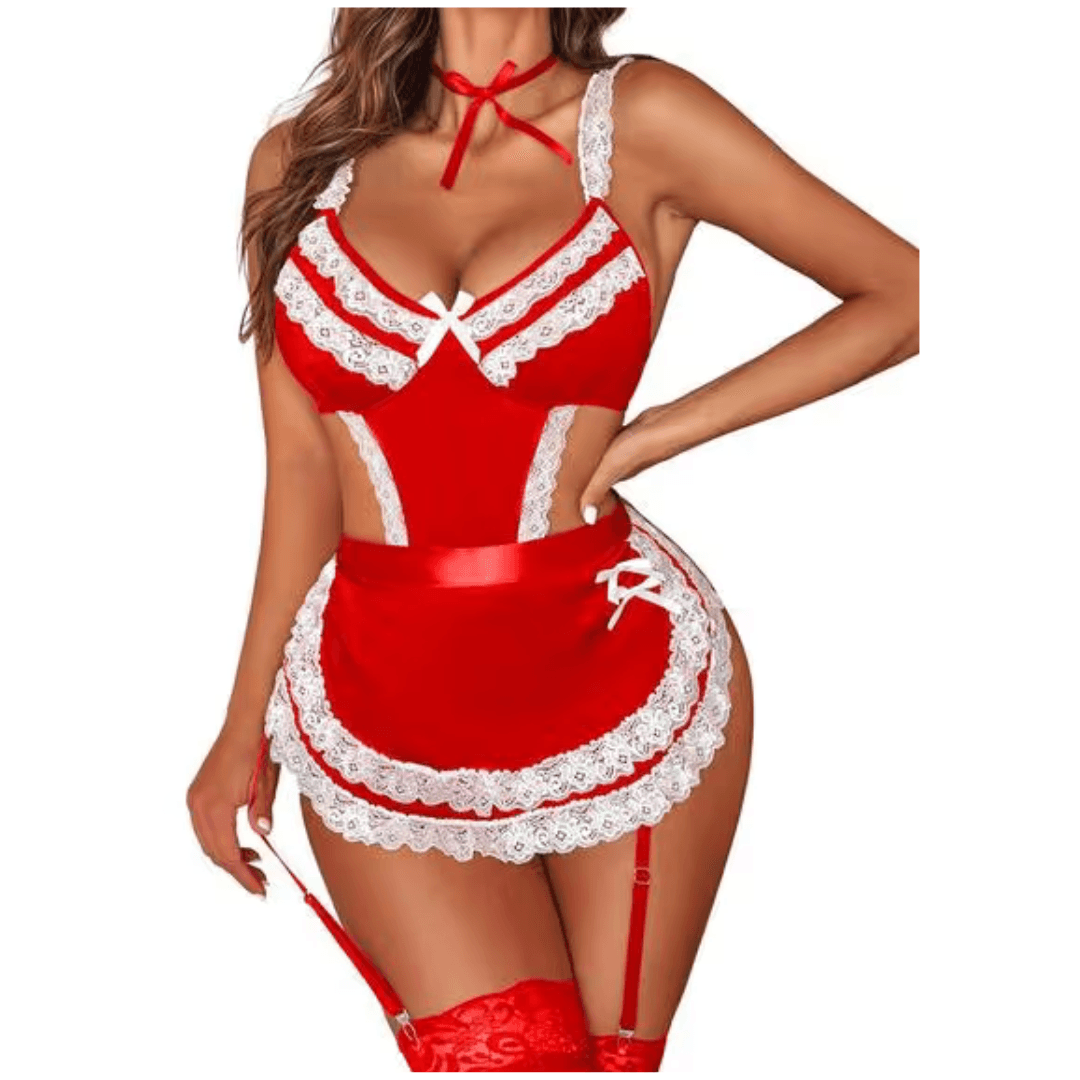 Women Lingerie Sets Lace V Neck Teddy Babydoll 3 Pack Lingerie Costumes Sleepwear Dress Free Size Red Color