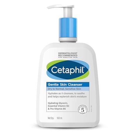 Cetaphil Gentle Skin Cleanser - 500ml, For Dry, Normal Sensitive Skin, Hydrating Face Wash With Niacinamide,Vitamin B5, Dermatologist Recommended, Paraben, Sulphate Free. 1