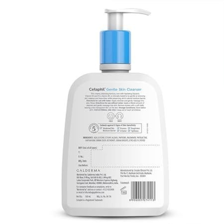 Cetaphil Gentle Skin Cleanser - 500ml, For Dry, Normal Sensitive Skin, Hydrating Face Wash With Niacinamide,Vitamin B5, Dermatologist Recommended, Paraben, Sulphate Free. 2