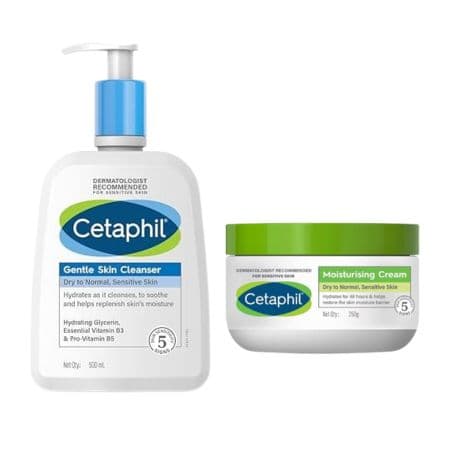 Cetaphil Moisturising Cream For Dry To Normal. Sensitive Skin-250g with Gentle Skin Cleanser 500 ml Sets