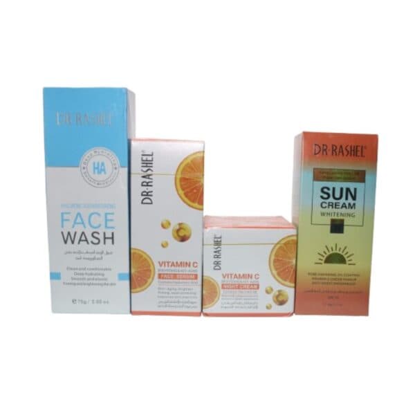 DR.Rashel Vitamin C Skincare Sets for Glowing Skin, With HA facewash, Vitamin C face Serum, cream and sunscreen.