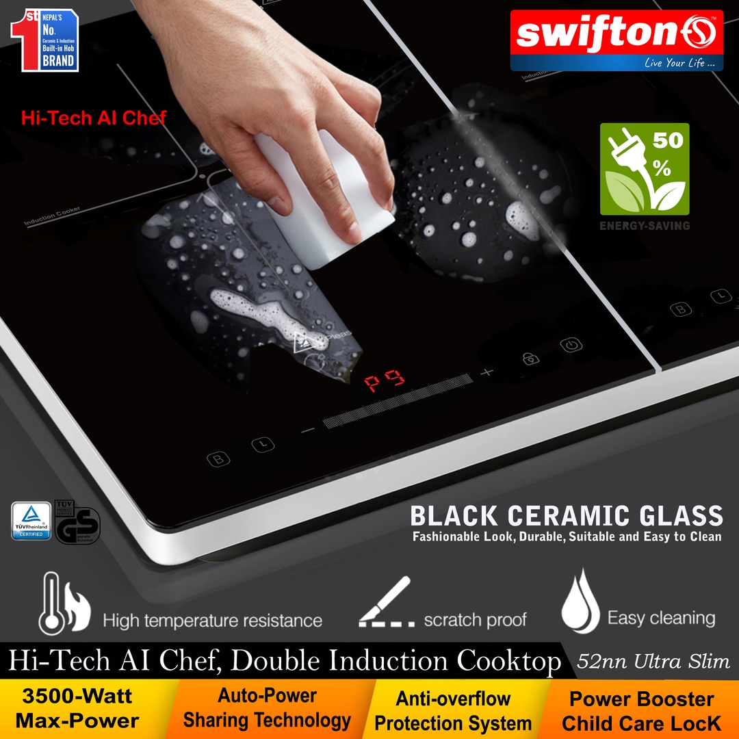 Swifton Double 2 Induction Cooktop Anti Overflow Protection 9 Cooking Power level Power Booster Child Lock Timer SN-i25DH 5