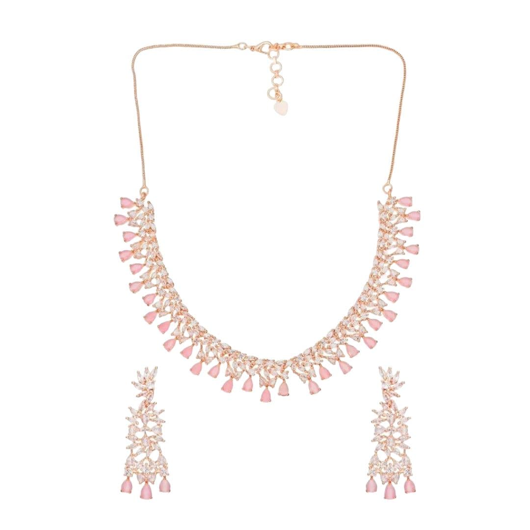 Diamond AD Necklace Rose Gold Choker Statement Jewelry Set
