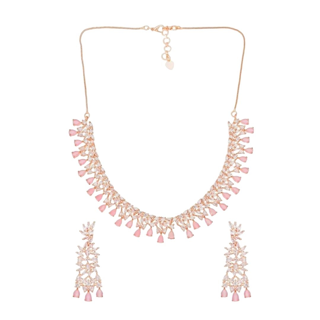 Diamond AD Necklace Rose Gold Choker Statement Jewelry Set 1