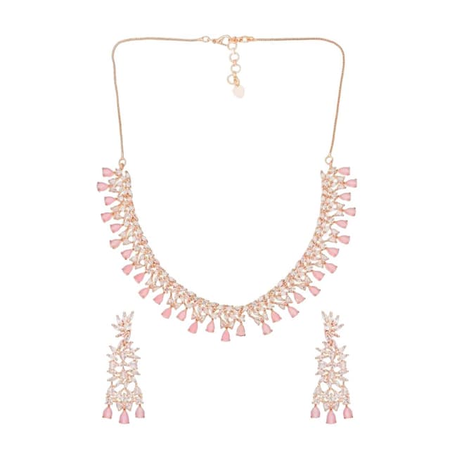 Diamond AD Necklace Rose Gold Choker Statement Jewelry Set