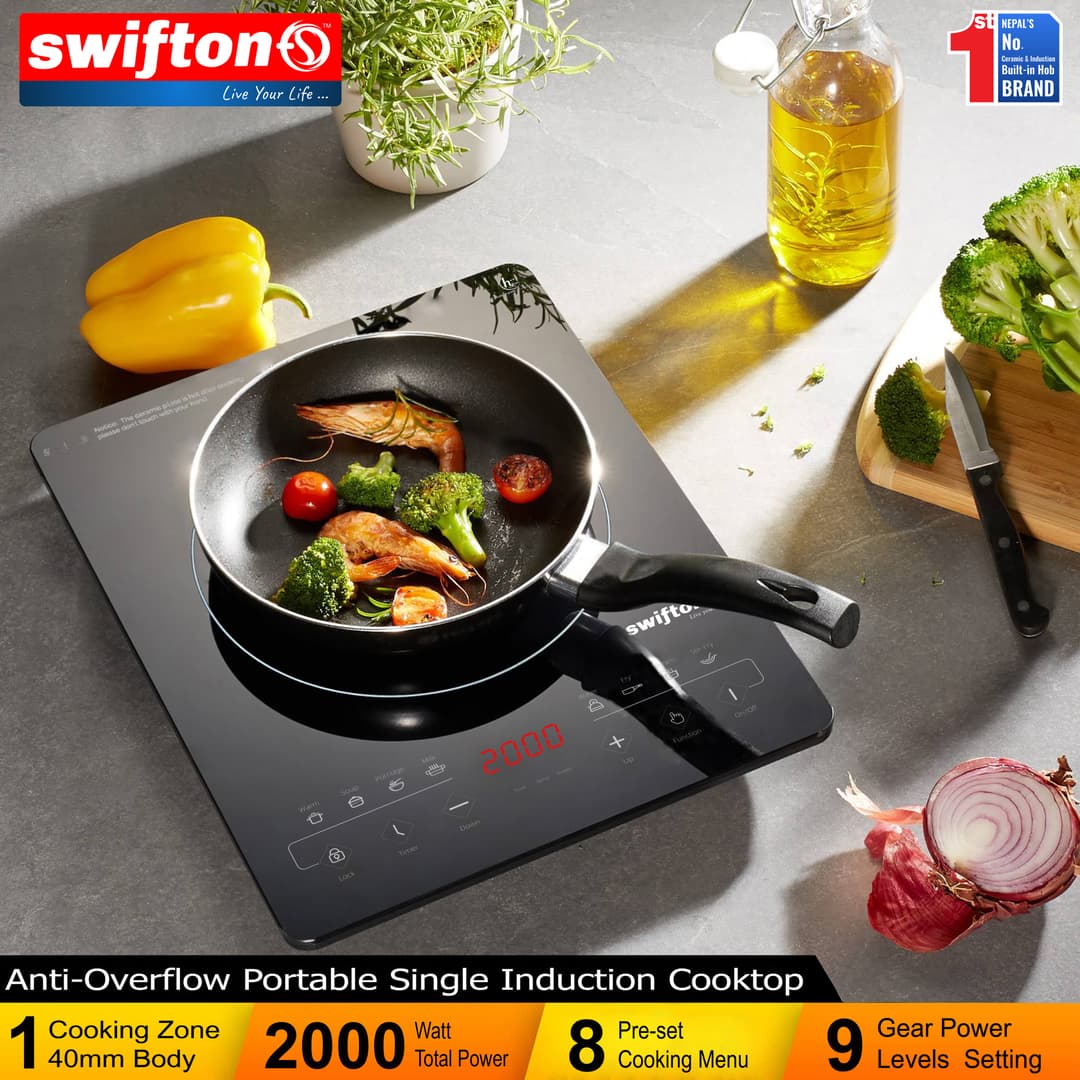 SWIFTON Single Induction Cooktop Anti Overflow Protection System 40 mm Slim Body Keep Warm Child Lock Timer SN-A37SH 1