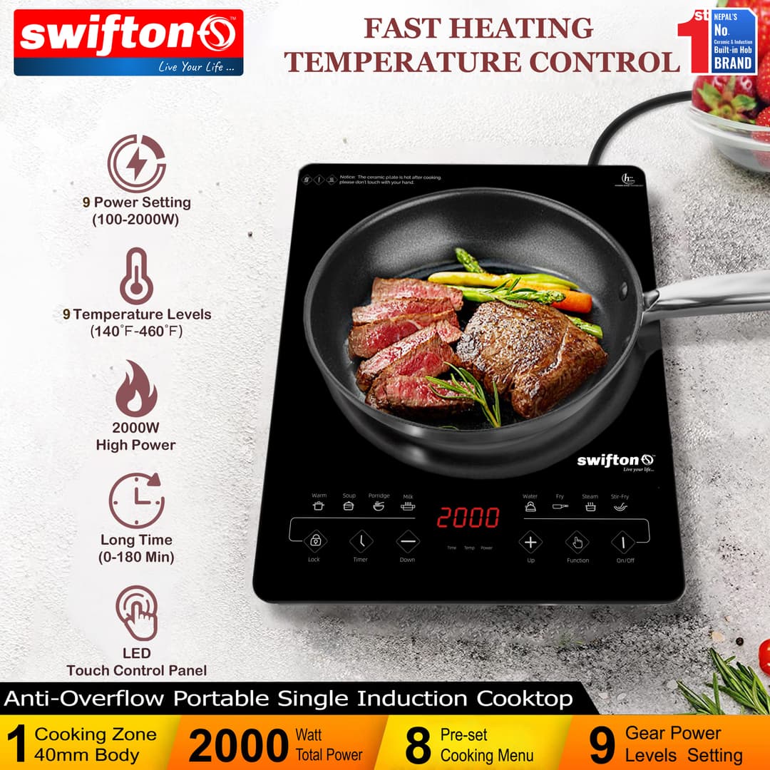 SWIFTON Single Induction Cooktop Anti Overflow Protection System 40 mm Slim Body Keep Warm Child Lock Timer SN-A37SH 2