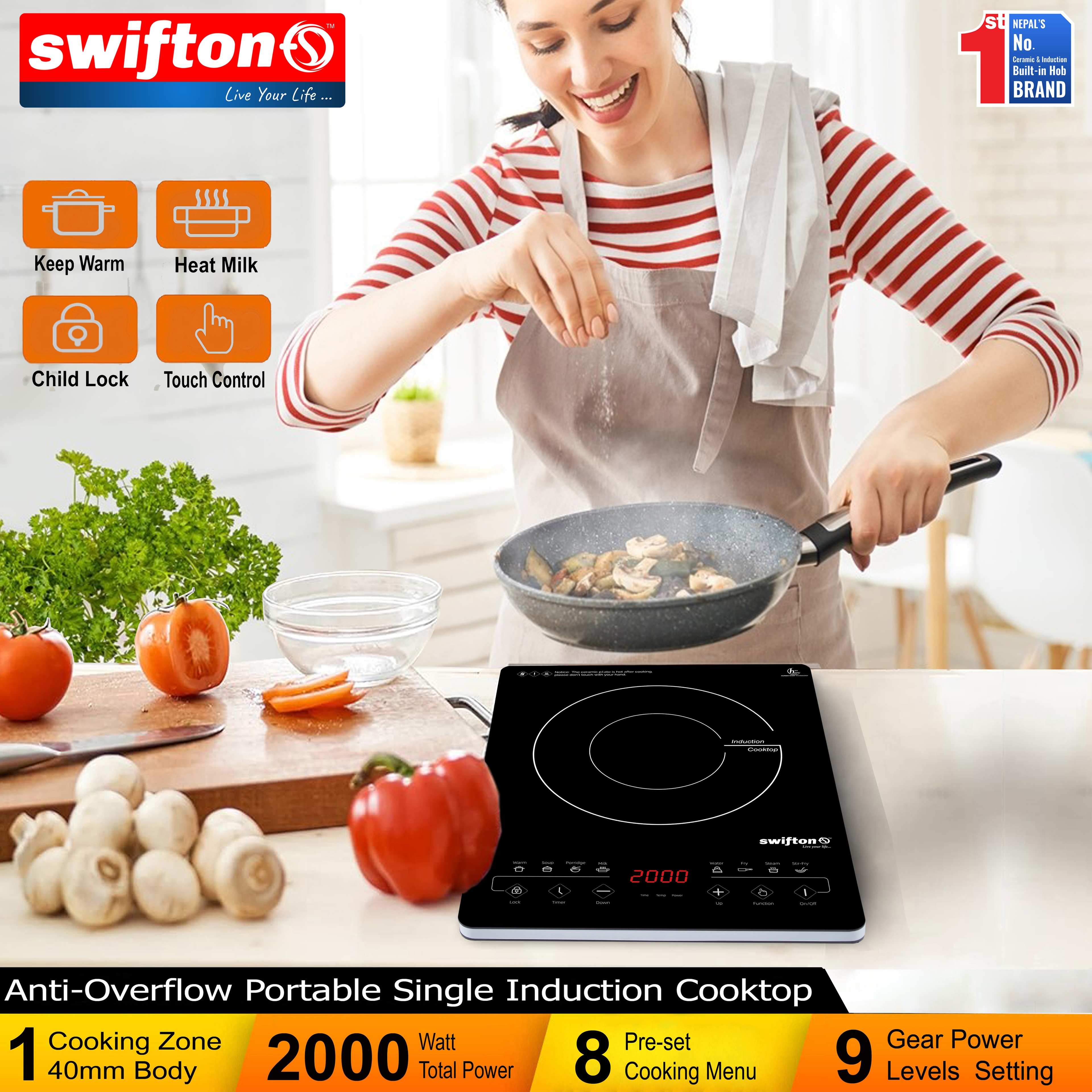 SWIFTON Single Induction Cooktop Anti Overflow Protection System 40 mm Slim Body Keep Warm Child Lock Timer SN-A37SH 4