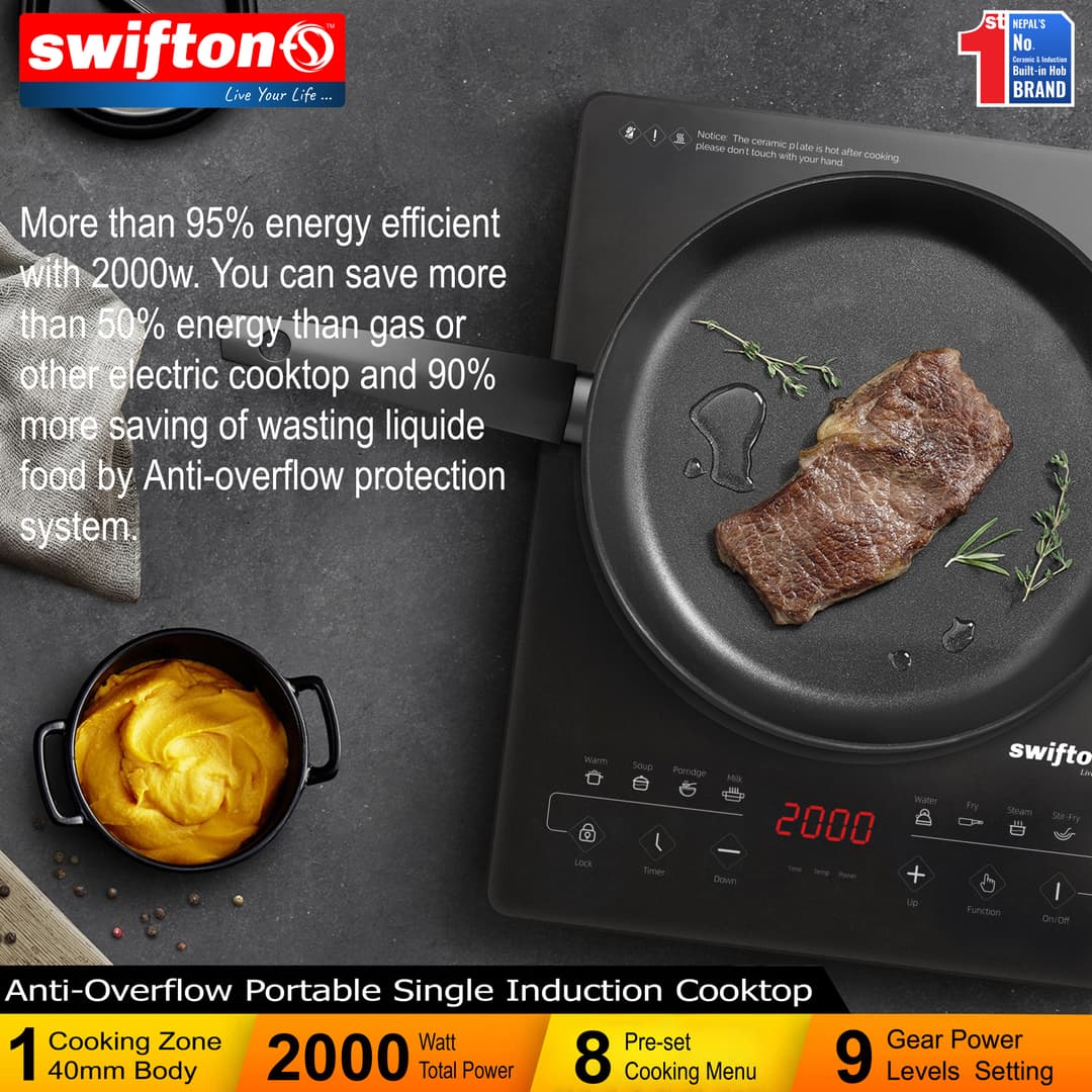 SWIFTON Single Induction Cooktop Anti Overflow Protection System 40 mm Slim Body Keep Warm Child Lock Timer SN-A37SH 5