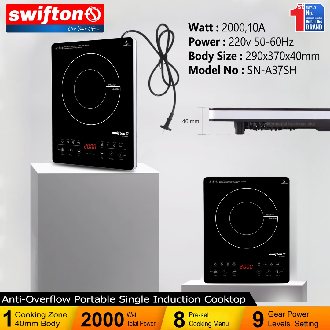 SWIFTON Single Induction Cooktop Anti Overflow Protection System 40 mm Slim Body Keep Warm Child Lock Timer SN-A37SH 8