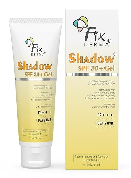 FIXDERMA Shadow Sunscreen Spf 30+ Gel For Oily Skin – 75 g, Body & Face, Broad Spectrum For Uva & Uvb Protection For Unisex, Non Greasy & Water Resistant. 1