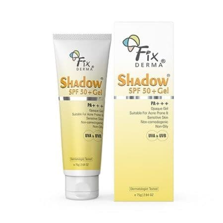 FIXDERMA Shadow Sunscreen Spf 50+ Gel For Oily Skin, Body & Face, Broad Spectrum For Uva & Uvb Protection For Unisex, Non Greasy & Water Resistant, 75g